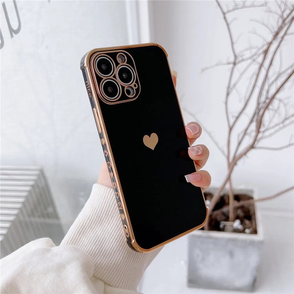 Anymob iPhone Case Purple Plating Love Heart Pattern Soft Silicon Phone Cover