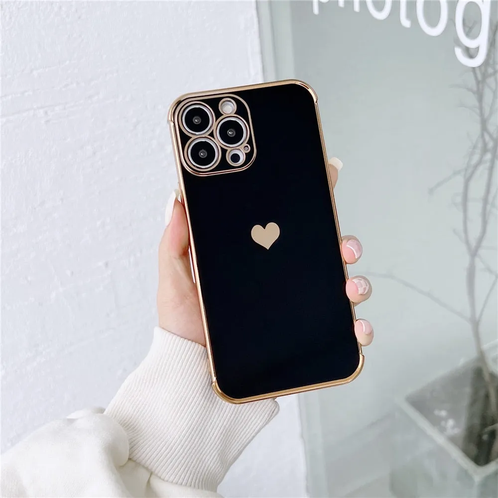 Anymob iPhone Case Purple Plating Love Heart Pattern Soft Silicon Phone Cover
