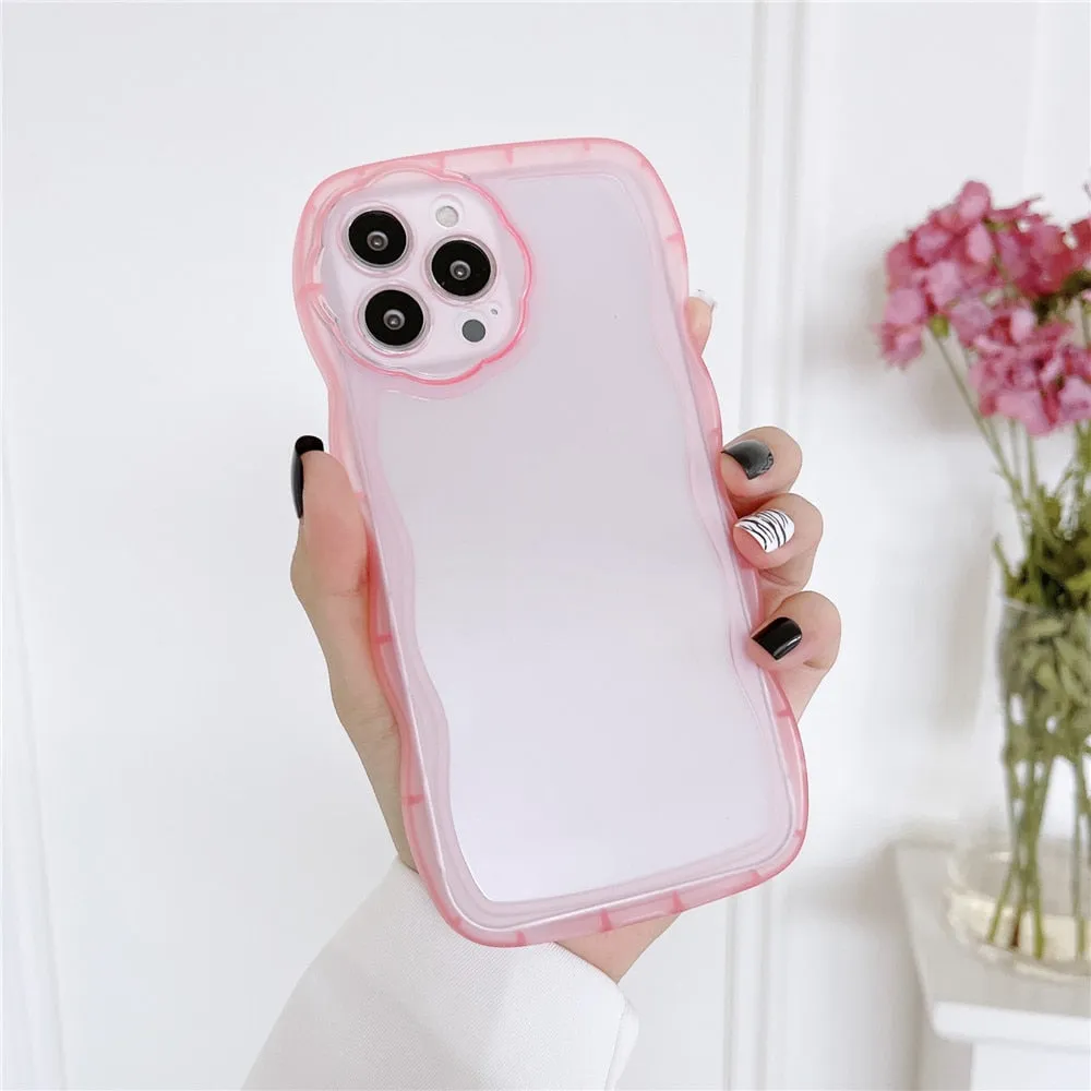 Anymob iPhone Case Rose Pink Curly Wavy Shockproof Bumper Transparent Silicon Cover