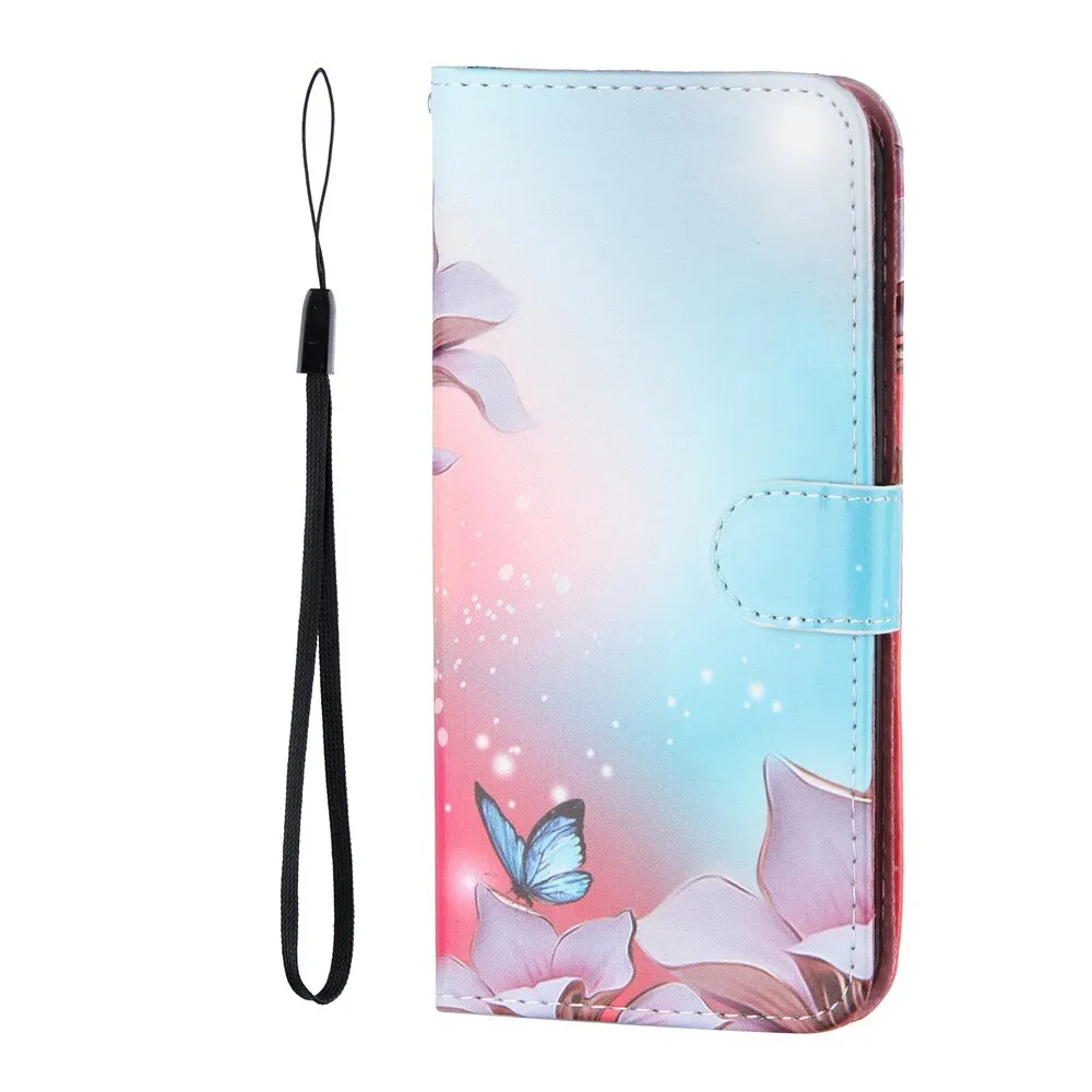 Anymob iPhone Case Sky Blue Butterfly Flip Painted Wallet Leather Cover