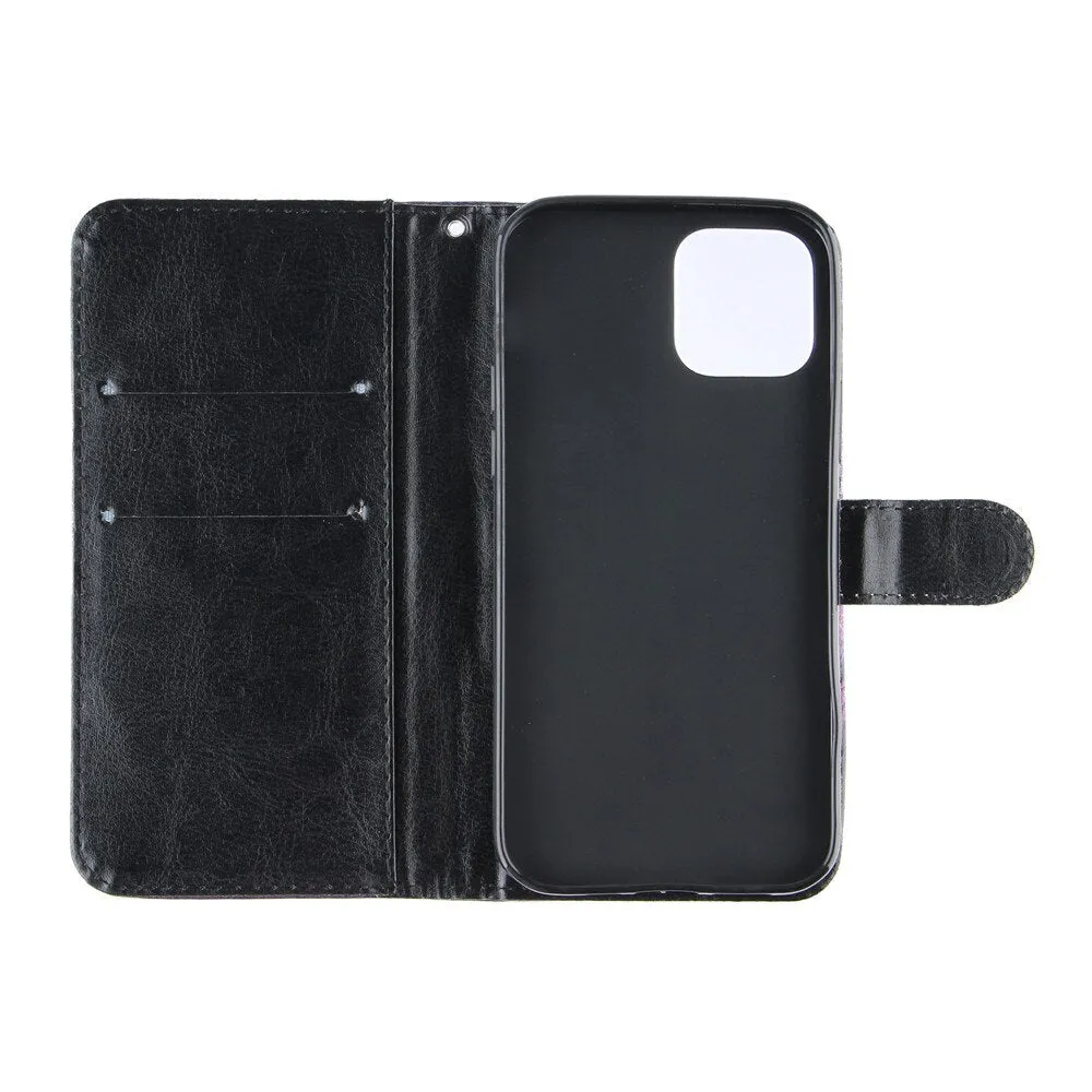 Anymob iPhone Case Sky Blue Butterfly Flip Painted Wallet Leather Cover