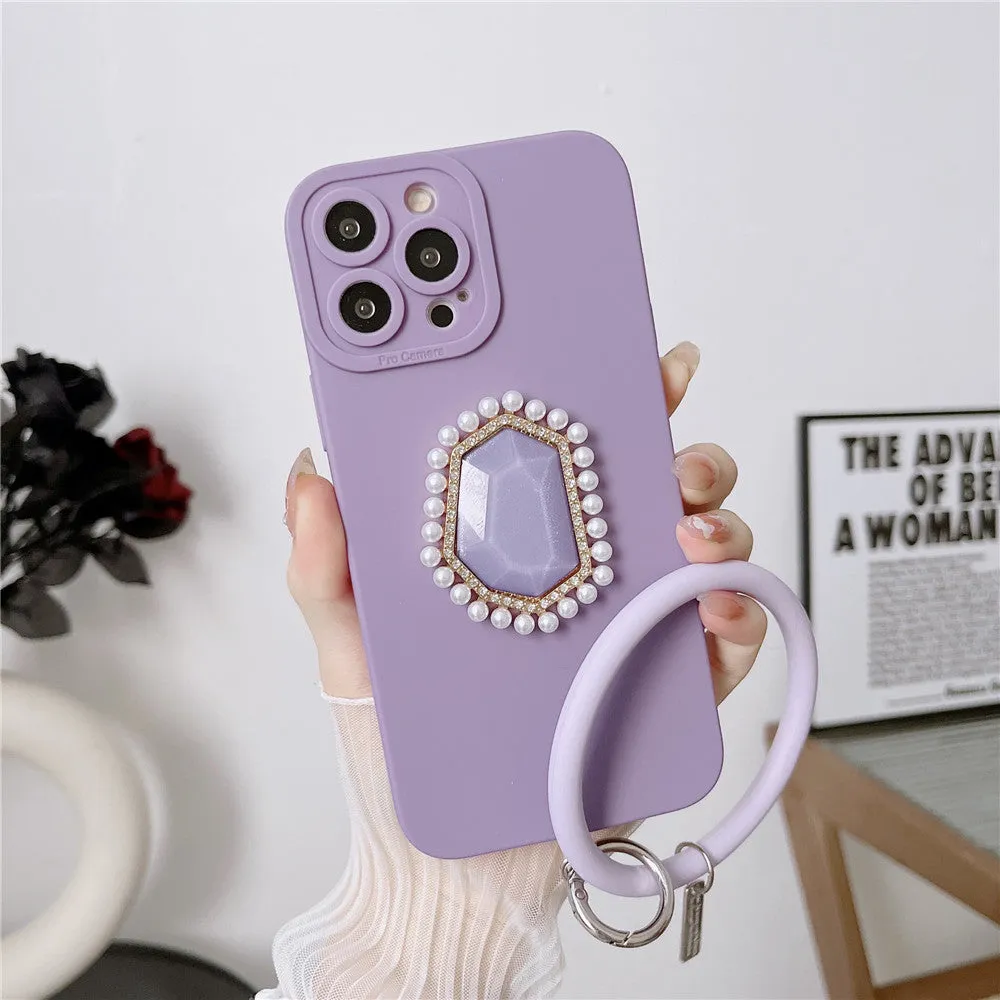 Anymob iPhone Case Violet 3D Bling Diamond Soft Silicon Bracelet Back Cover