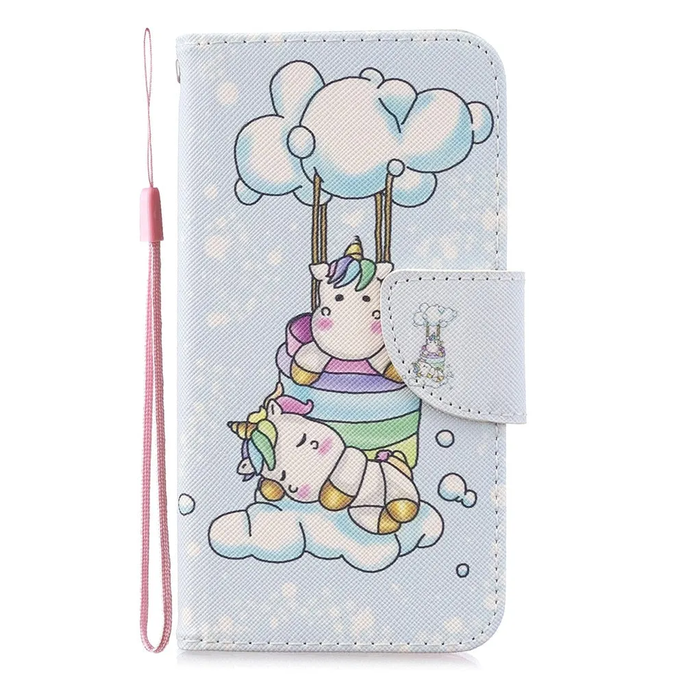 Anymob iPhone Case White Unicorn Unicorn Painted Leather Magnetic Flip Wallet Cover Shell