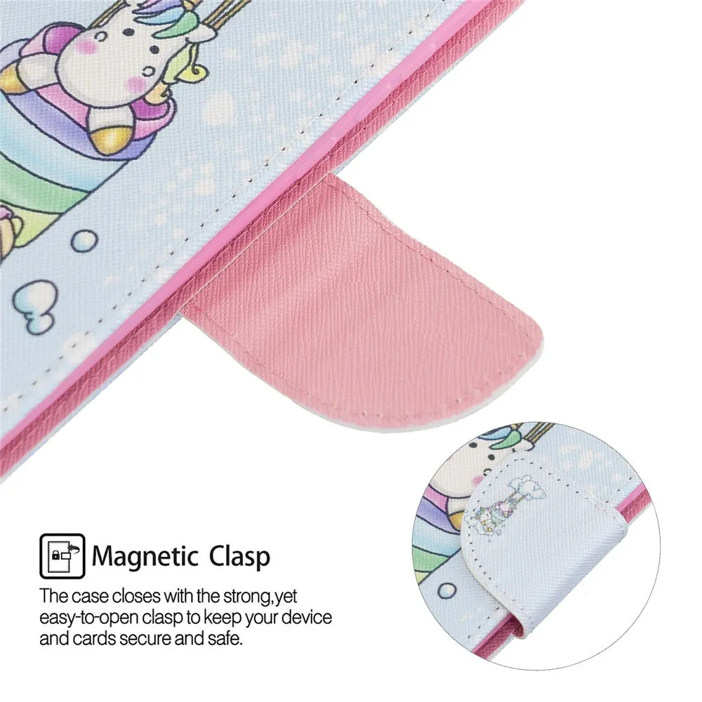 Anymob iPhone Case White Unicorn Unicorn Painted Leather Magnetic Flip Wallet Cover Shell