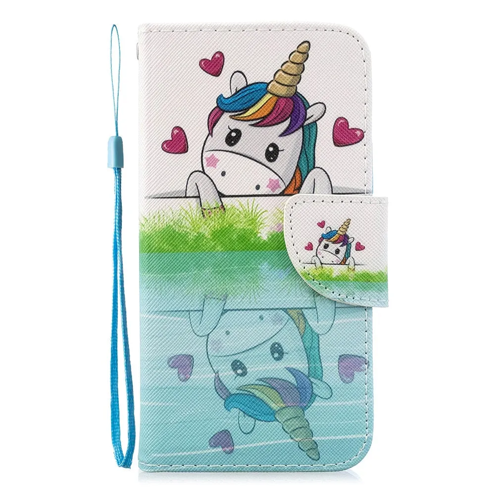 Anymob iPhone Case White Unicorn Unicorn Painted Leather Magnetic Flip Wallet Cover Shell