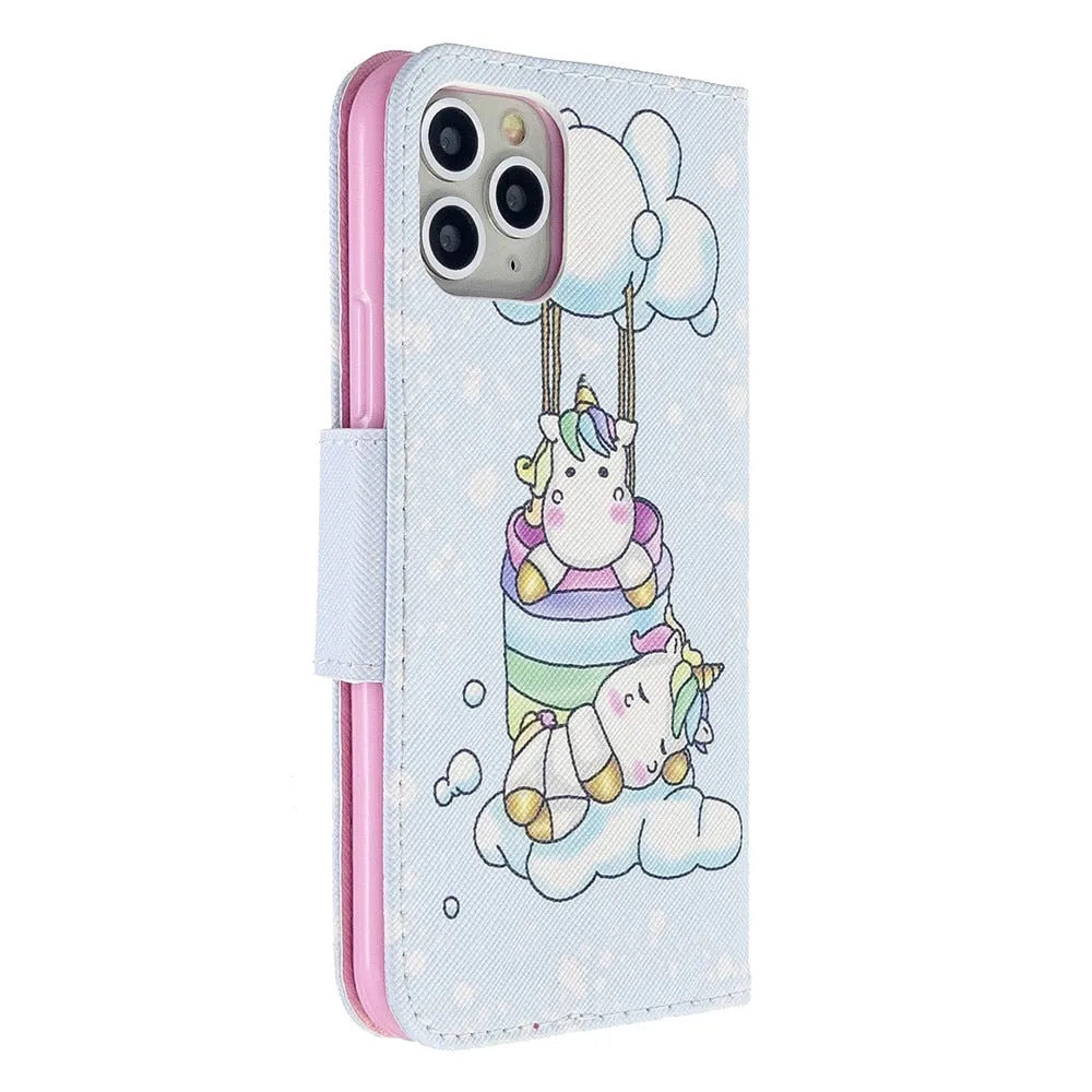Anymob iPhone Case White Unicorn Unicorn Painted Leather Magnetic Flip Wallet Cover Shell