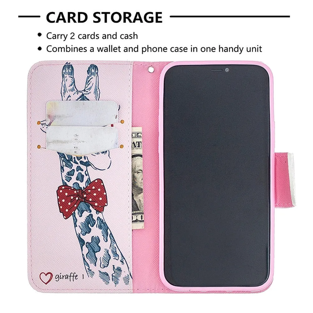 Anymob iPhone Case White With Colorful Flower Flip Cover Fashion Painted Wallet Leather Bag Shell