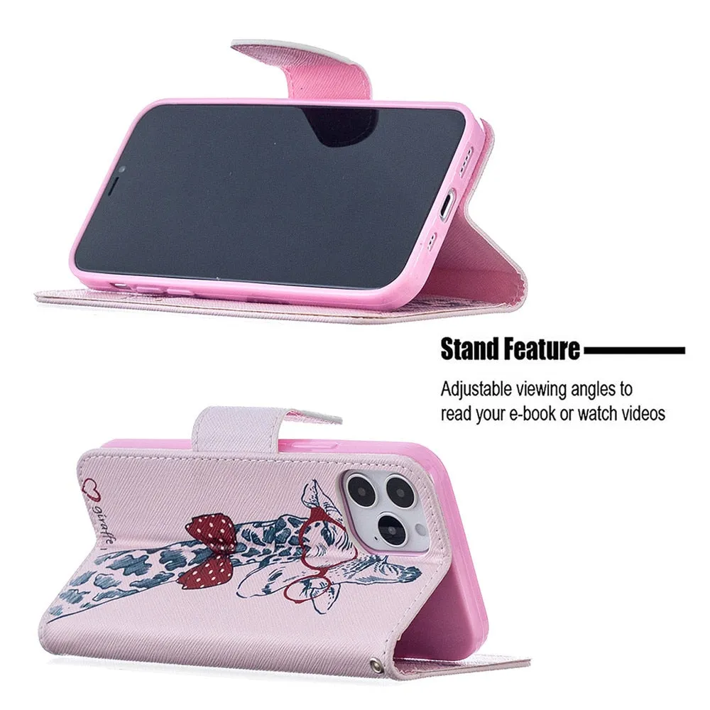 Anymob iPhone Case White With Colorful Flower Flip Cover Fashion Painted Wallet Leather Bag Shell