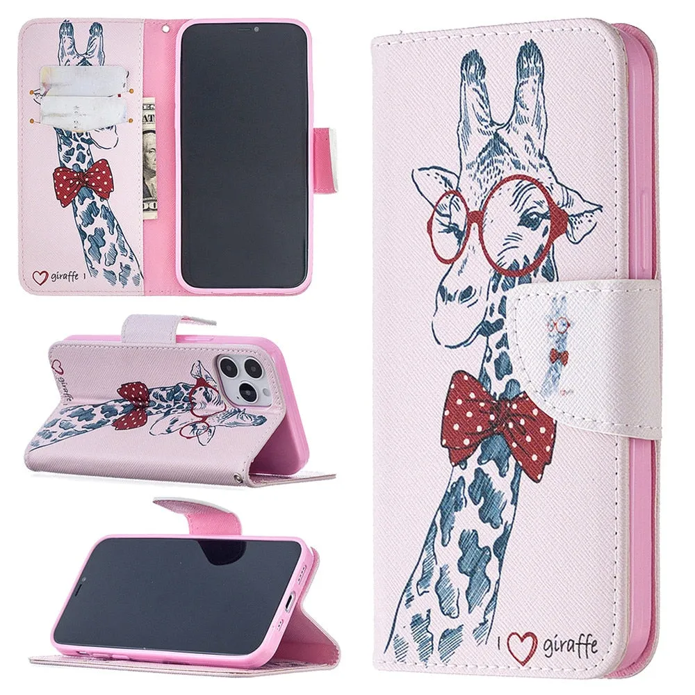 Anymob iPhone Case White With Colorful Flower Flip Cover Fashion Painted Wallet Leather Bag Shell