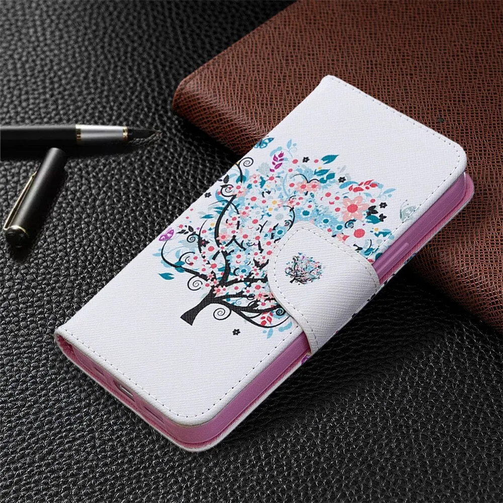 Anymob iPhone Case White With Colorful Flower Flip Cover Fashion Painted Wallet Leather Bag Shell