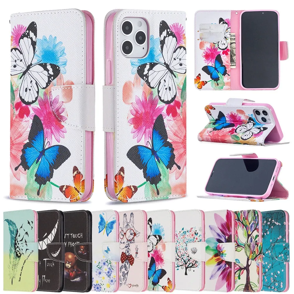 Anymob iPhone Case White With Colorful Flower Flip Cover Fashion Painted Wallet Leather Bag Shell
