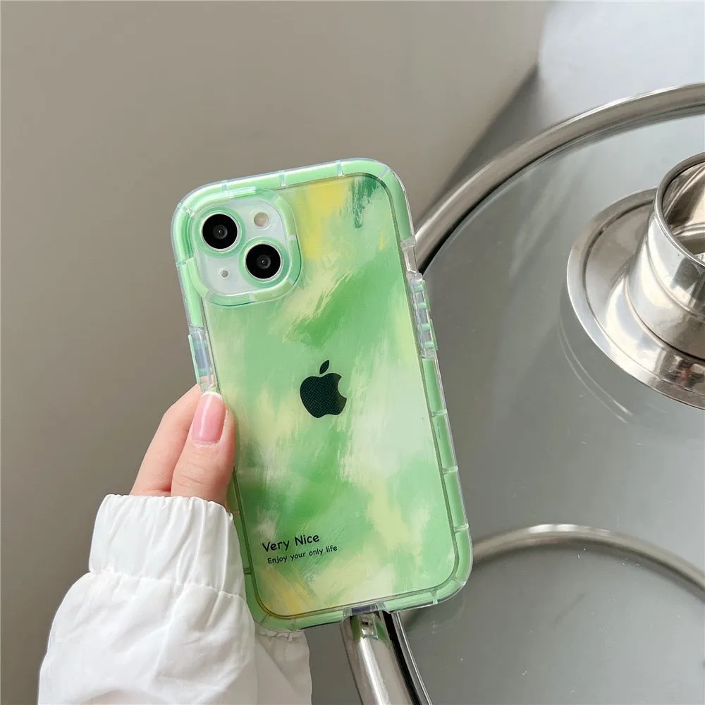 Anymob iPhone Green Graffiti Oil Painting Phone Case Luminous Shockproof Soft Cover