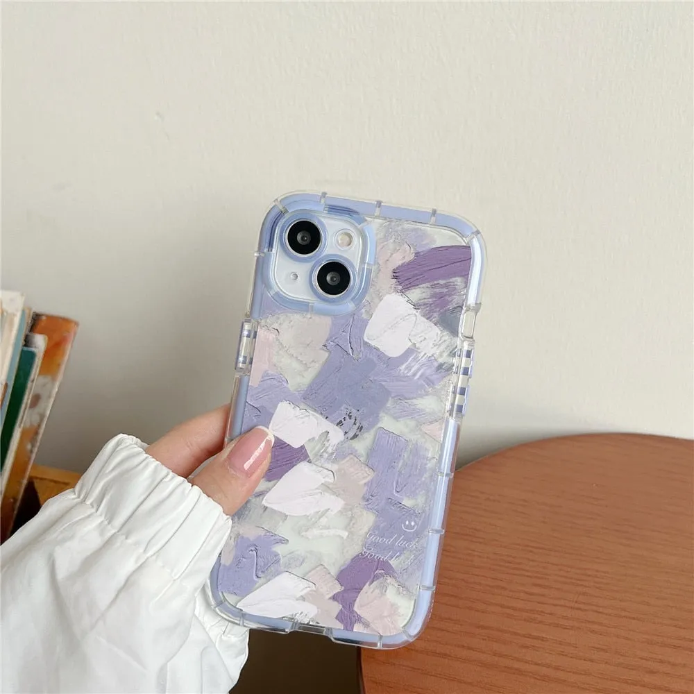 Anymob iPhone Green Graffiti Oil Painting Phone Case Luminous Shockproof Soft Cover