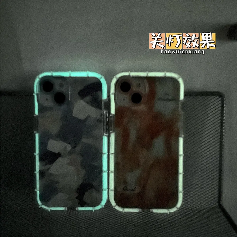 Anymob iPhone Green Graffiti Oil Painting Phone Case Luminous Shockproof Soft Cover