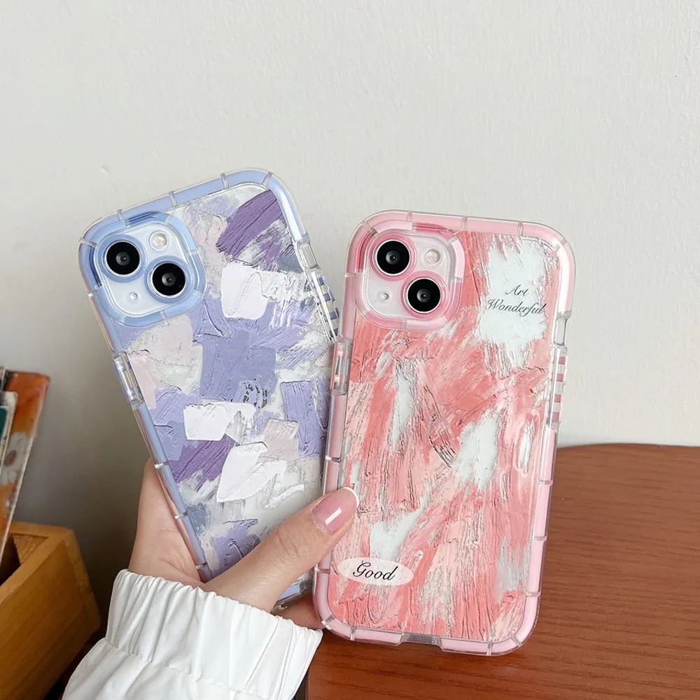 Anymob iPhone Green Graffiti Oil Painting Phone Case Luminous Shockproof Soft Cover