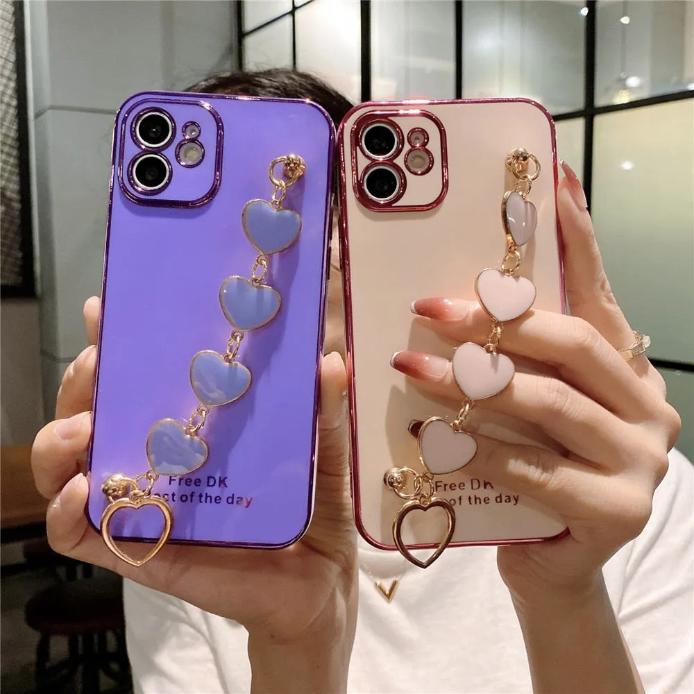 Anymob iPhone Green Love Heart Bracelet Chain Soft Case Plating Phone Cover