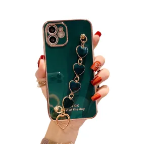 Anymob iPhone Green Love Heart Bracelet Chain Soft Case Plating Phone Cover