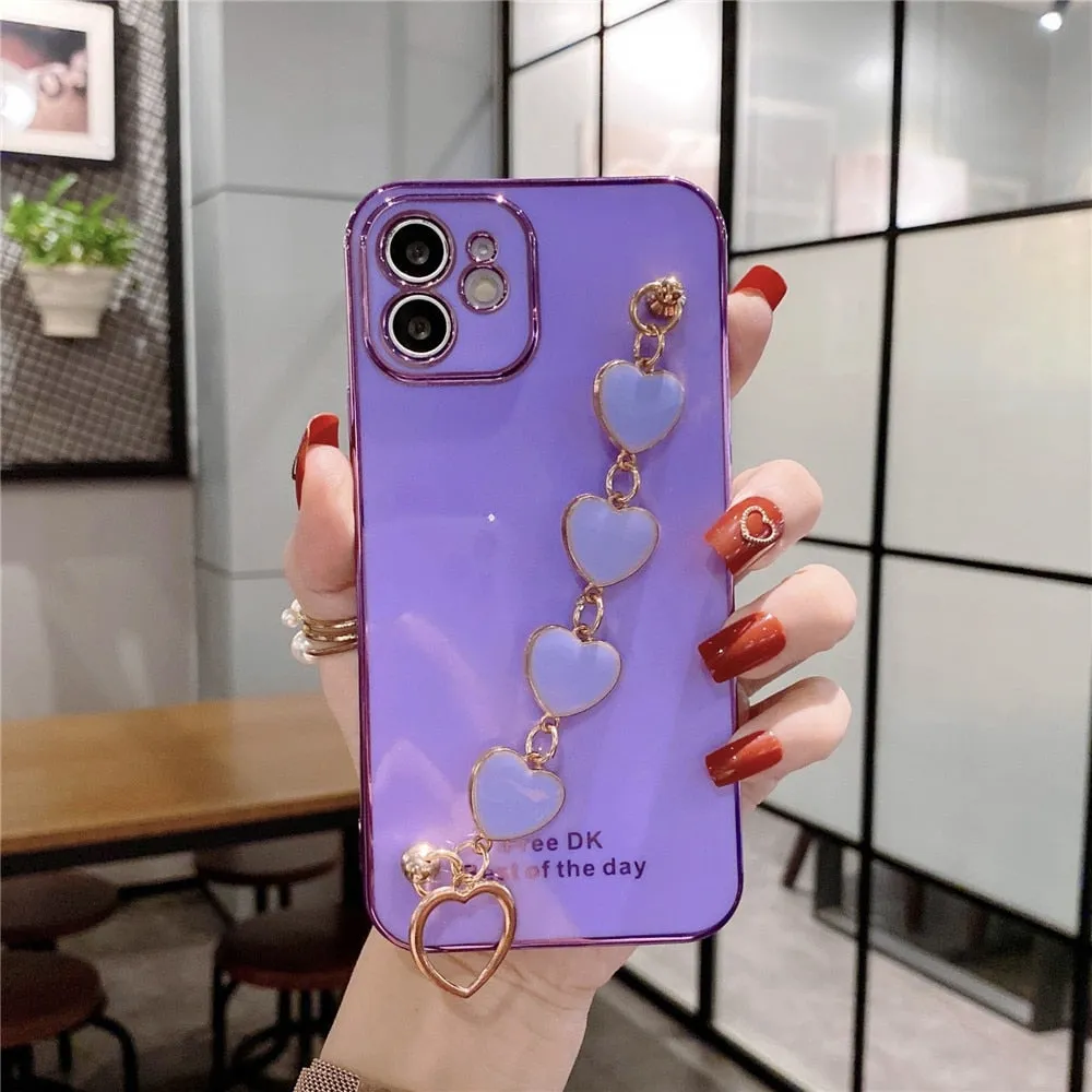 Anymob iPhone Green Love Heart Bracelet Chain Soft Case Plating Phone Cover