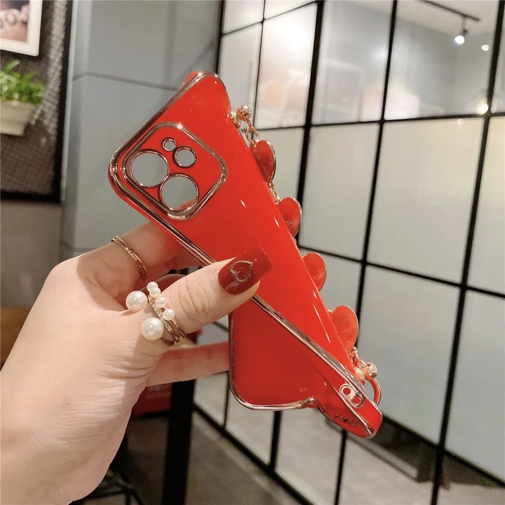 Anymob iPhone Green Love Heart Bracelet Chain Soft Case Plating Phone Cover