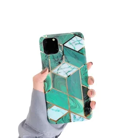 Anymob iPhone Green Plating Geometric Marble Phone Case Glossy Soft Back Cover