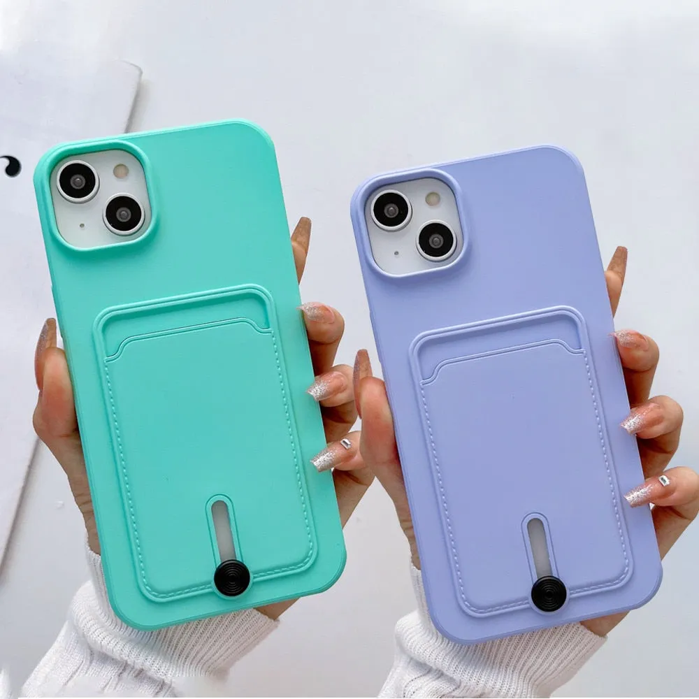 Anymob iPhone Magenta Wallet Card Slots Holder Case Soft Silicone Shockproof Cover
