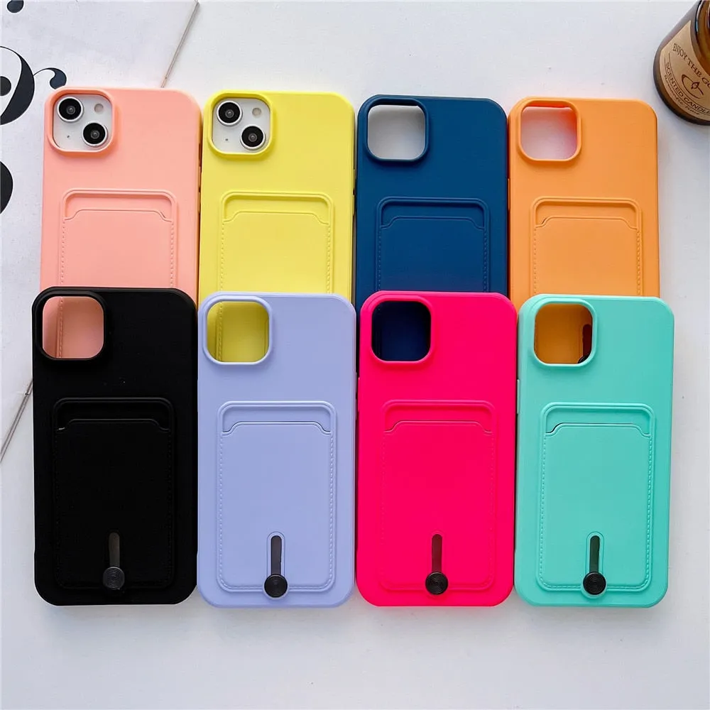 Anymob iPhone Magenta Wallet Card Slots Holder Case Soft Silicone Shockproof Cover
