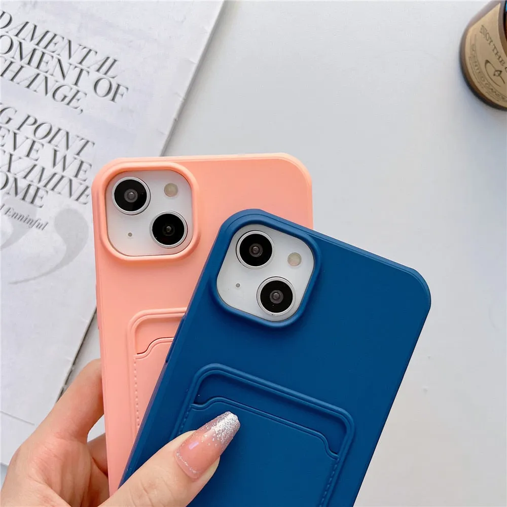 Anymob iPhone Magenta Wallet Card Slots Holder Case Soft Silicone Shockproof Cover