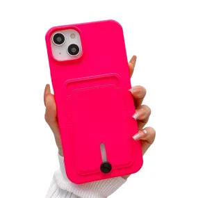 Anymob iPhone Magenta Wallet Card Slots Holder Case Soft Silicone Shockproof Cover