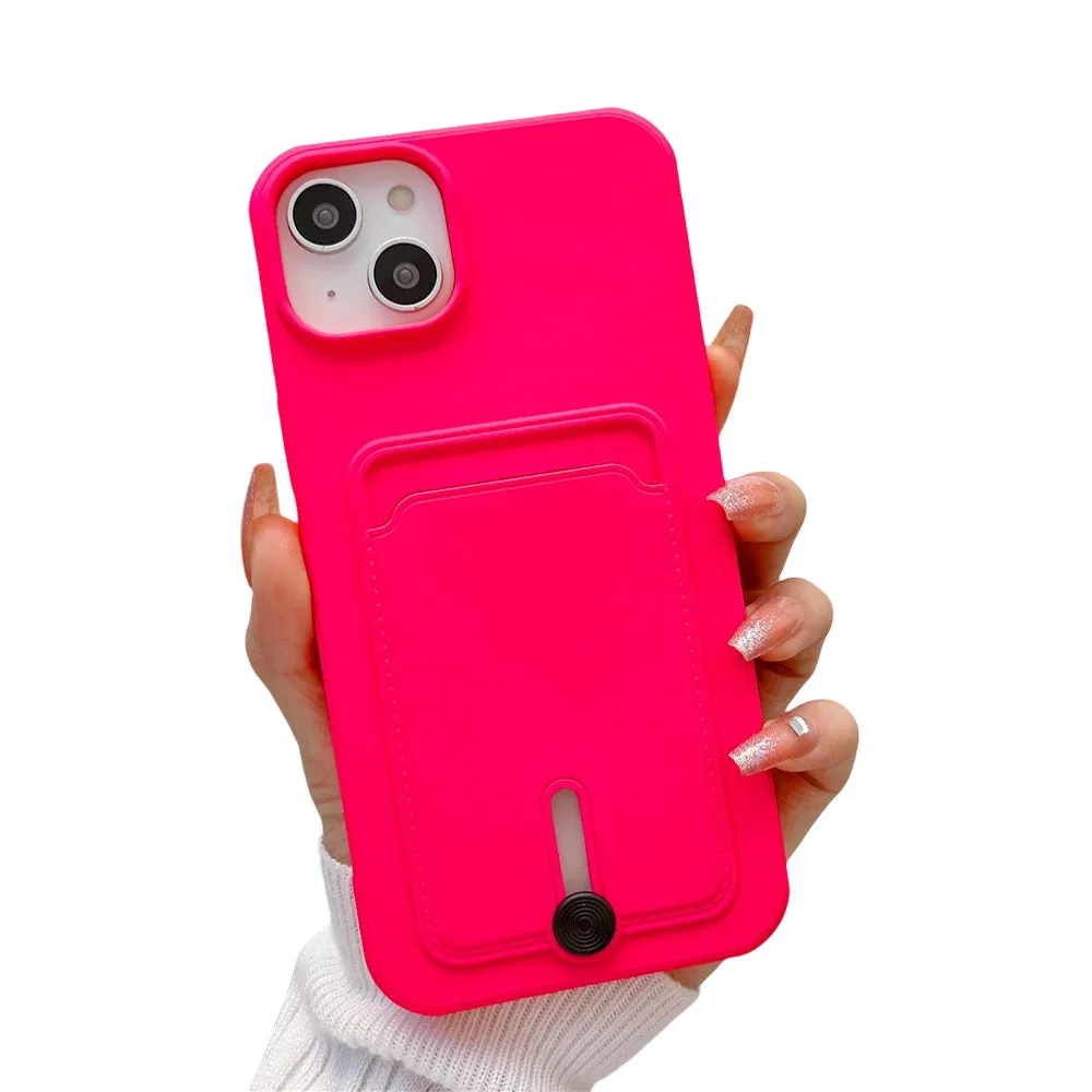 Anymob iPhone Magenta Wallet Card Slots Holder Case Soft Silicone Shockproof Cover