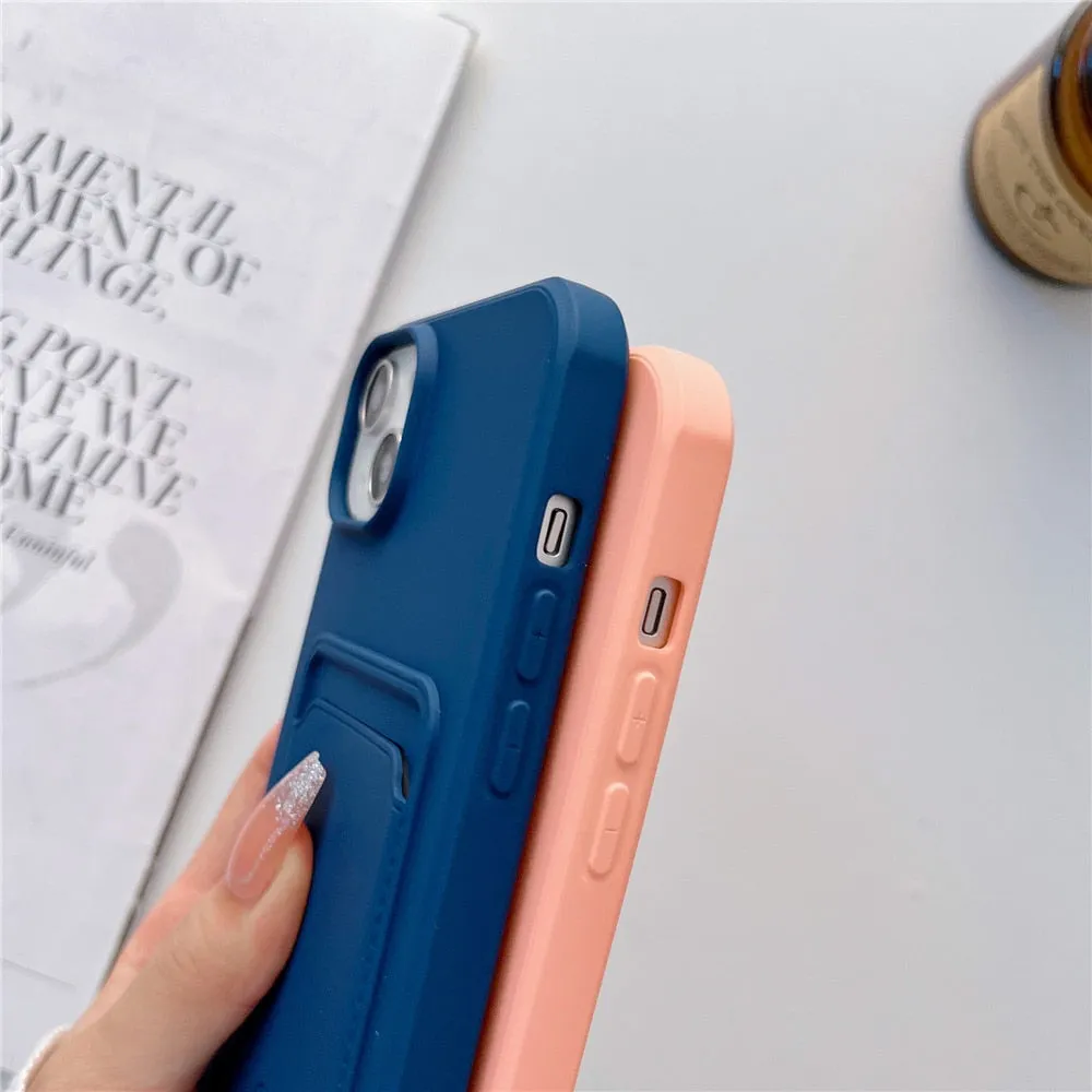 Anymob iPhone Magenta Wallet Card Slots Holder Case Soft Silicone Shockproof Cover