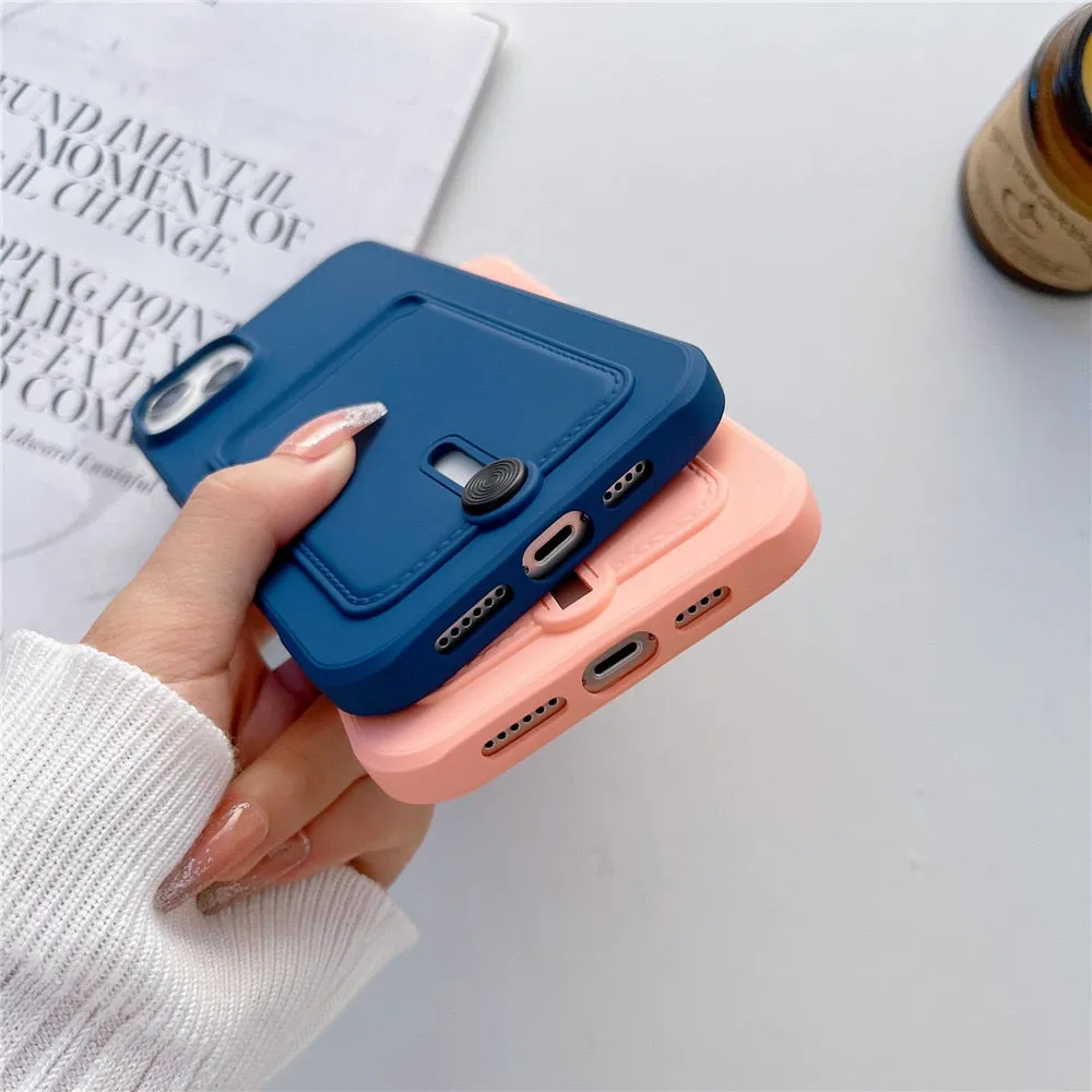 Anymob iPhone Magenta Wallet Card Slots Holder Case Soft Silicone Shockproof Cover