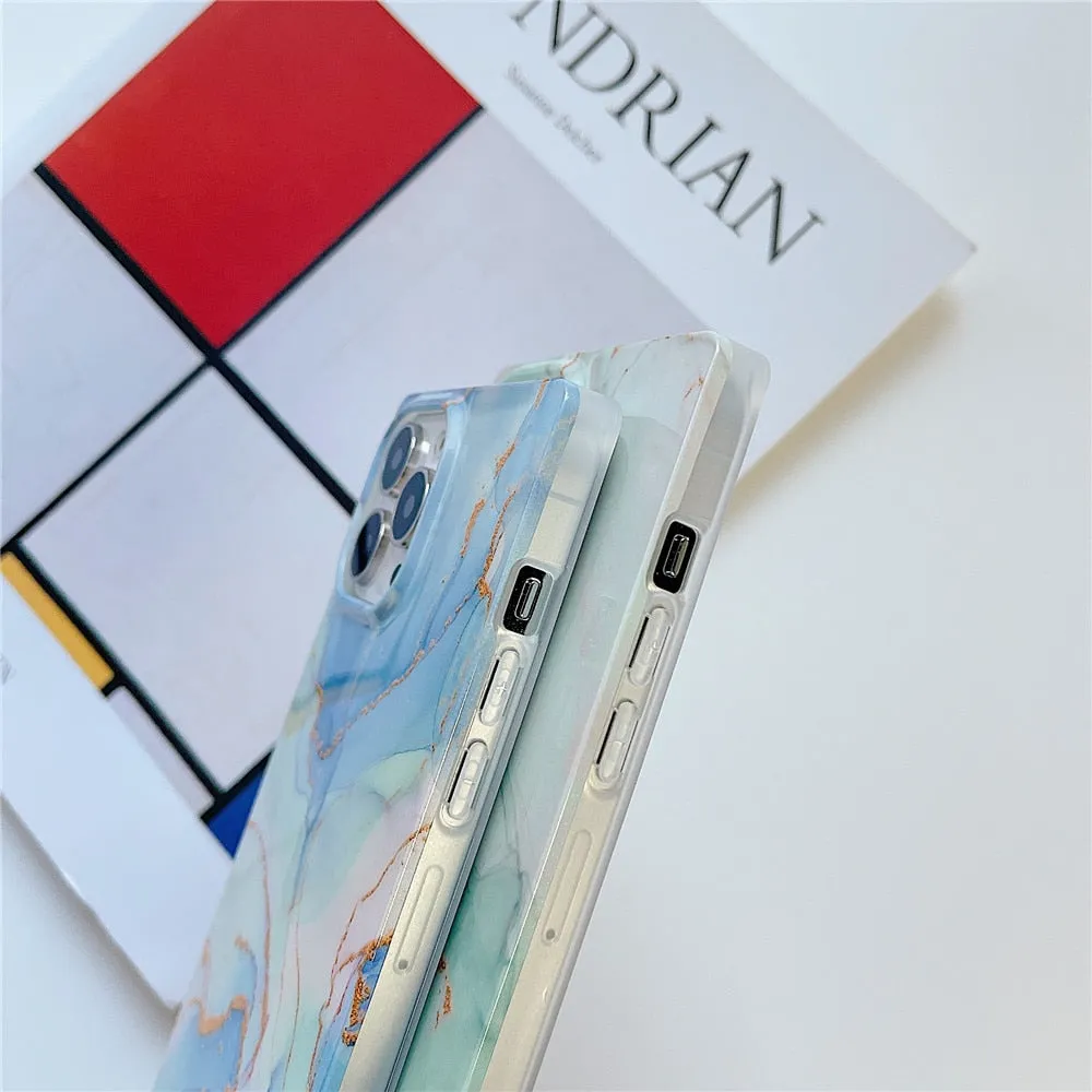 Anymob iPhone Mint Green Soft Square Marble Silicone Phone Case Shockproof Back Cover