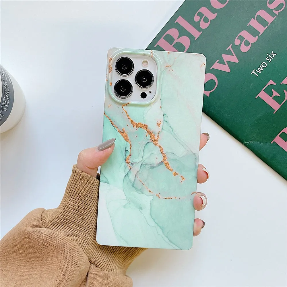 Anymob iPhone Mint Green Soft Square Marble Silicone Phone Case Shockproof Back Cover