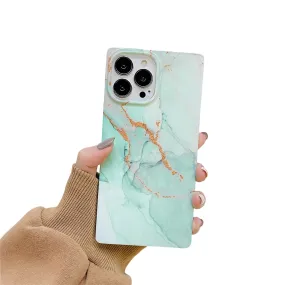 Anymob iPhone Mint Green Soft Square Marble Silicone Phone Case Shockproof Back Cover