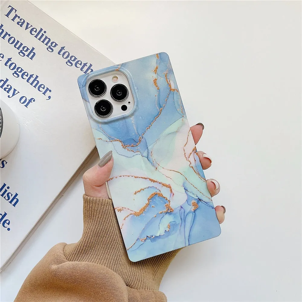 Anymob iPhone Mint Green Soft Square Marble Silicone Phone Case Shockproof Back Cover