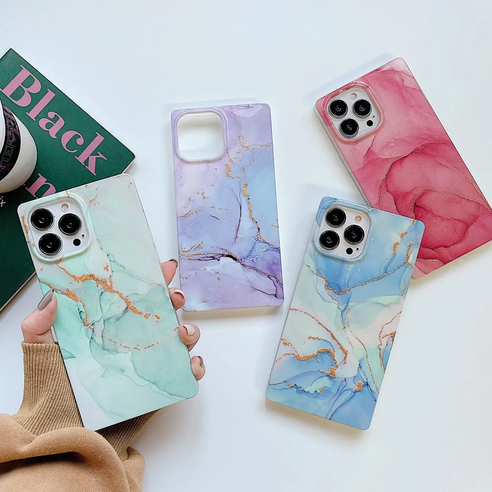 Anymob iPhone Mint Green Soft Square Marble Silicone Phone Case Shockproof Back Cover