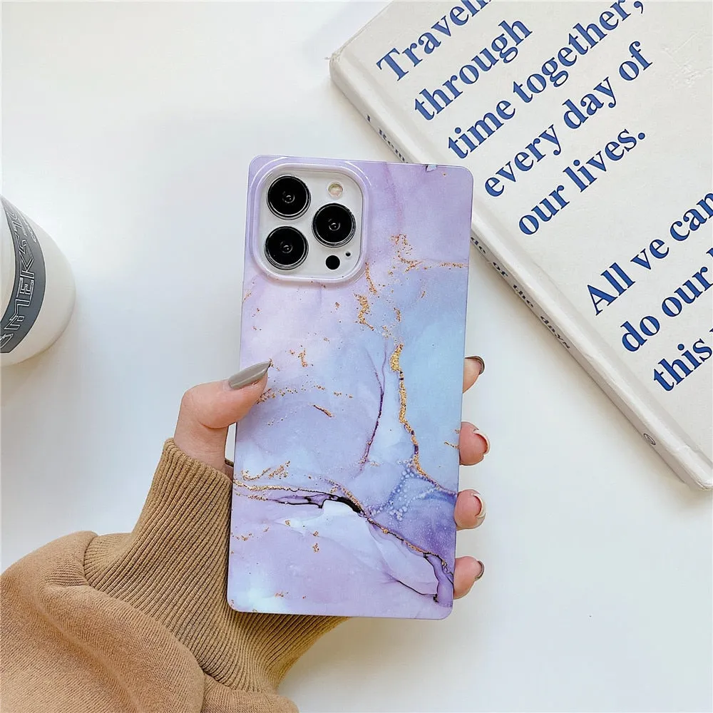 Anymob iPhone Mint Green Soft Square Marble Silicone Phone Case Shockproof Back Cover