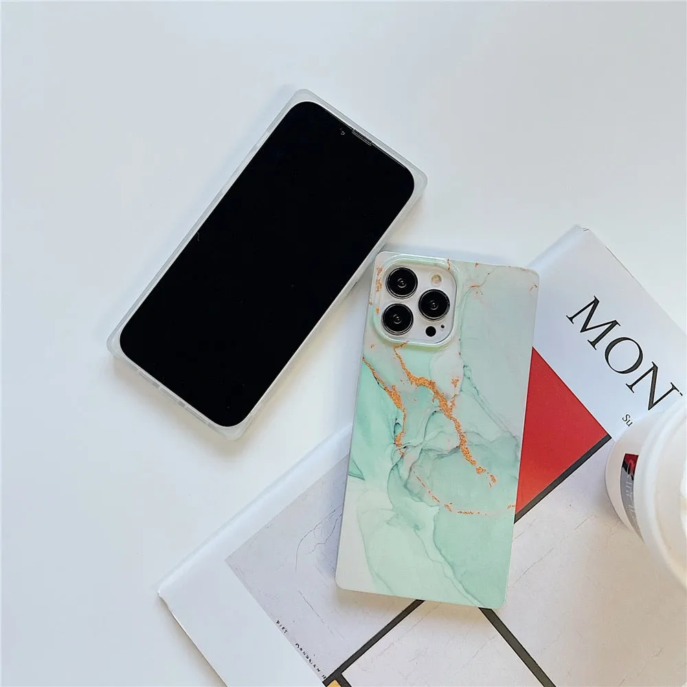 Anymob iPhone Mint Green Soft Square Marble Silicone Phone Case Shockproof Back Cover