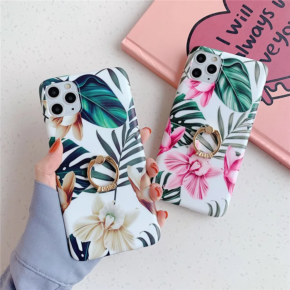 Anymob iPhone Orchid Pattern Holder Case Flower Silicone Phone Cover