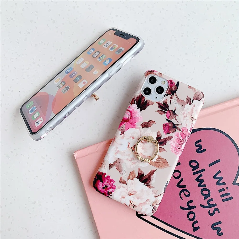 Anymob iPhone Orchid Pattern Holder Case Flower Silicone Phone Cover