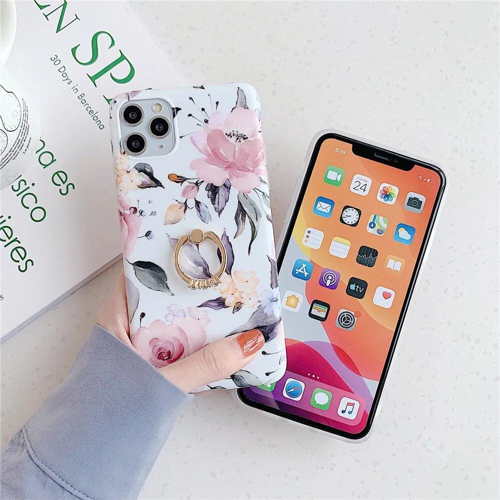 Anymob iPhone Orchid Pattern Holder Case Flower Silicone Phone Cover