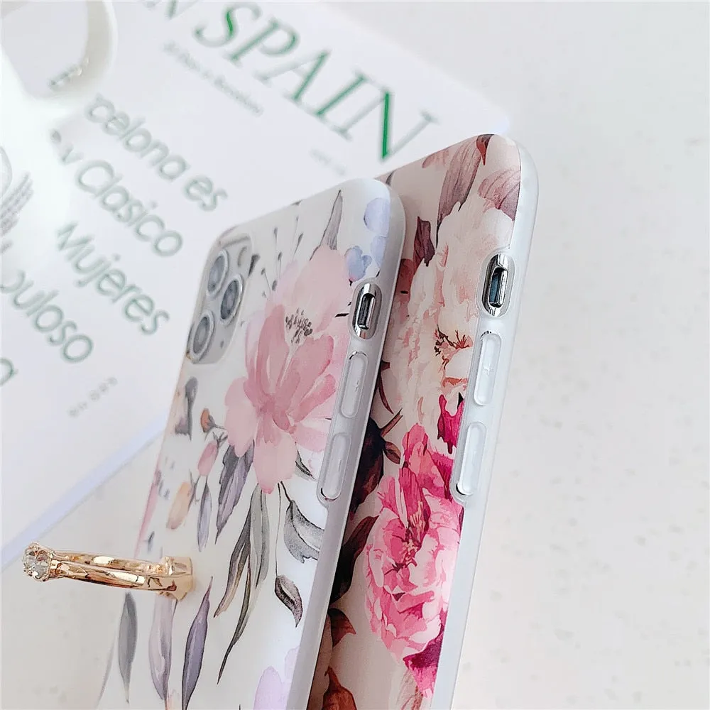 Anymob iPhone Orchid Pattern Holder Case Flower Silicone Phone Cover