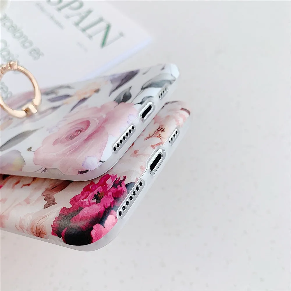 Anymob iPhone Orchid Pattern Holder Case Flower Silicone Phone Cover