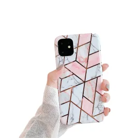 Anymob iPhone Peach Marble Plating Geometric Phone Case Glossy Soft Back Cover