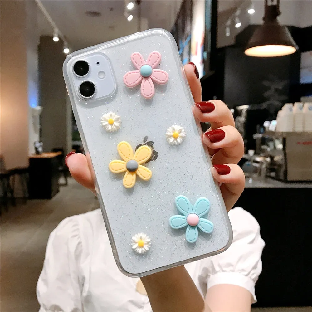 Anymob iPhone Pink 3D Flower Case Soft Silicone Shockproof Cover
