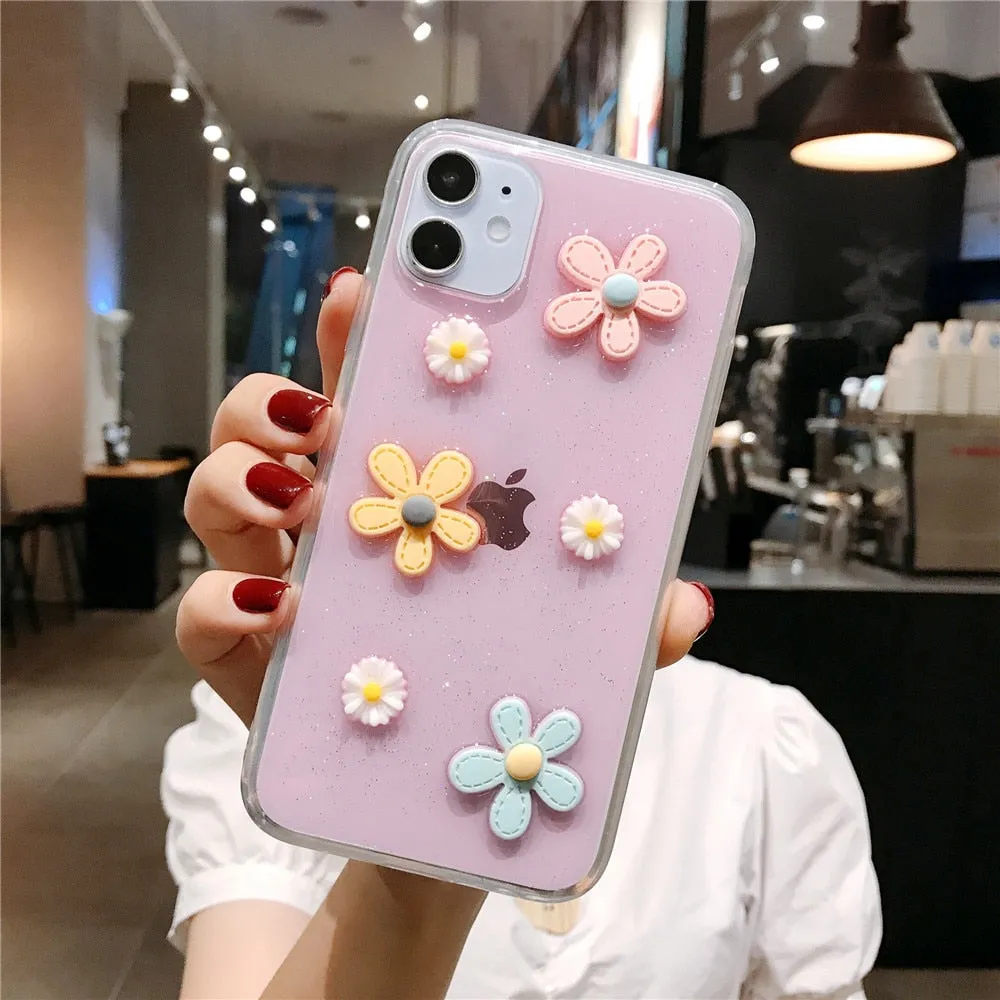 Anymob iPhone Pink 3D Flower Case Soft Silicone Shockproof Cover