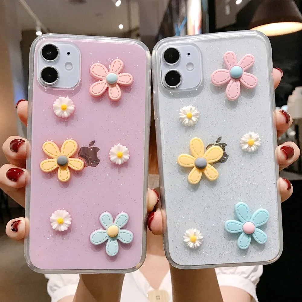 Anymob iPhone Pink 3D Flower Case Soft Silicone Shockproof Cover