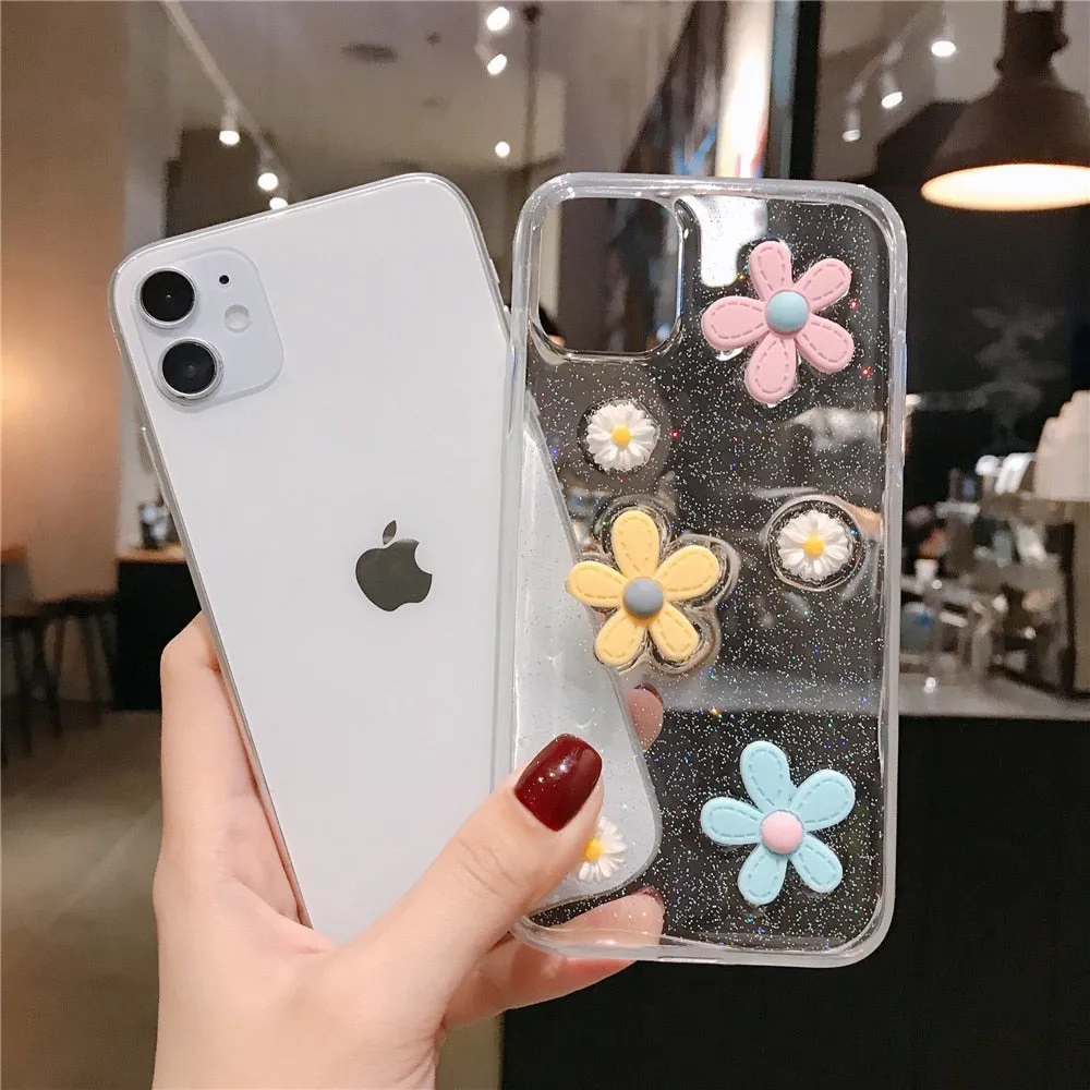 Anymob iPhone Pink 3D Flower Case Soft Silicone Shockproof Cover