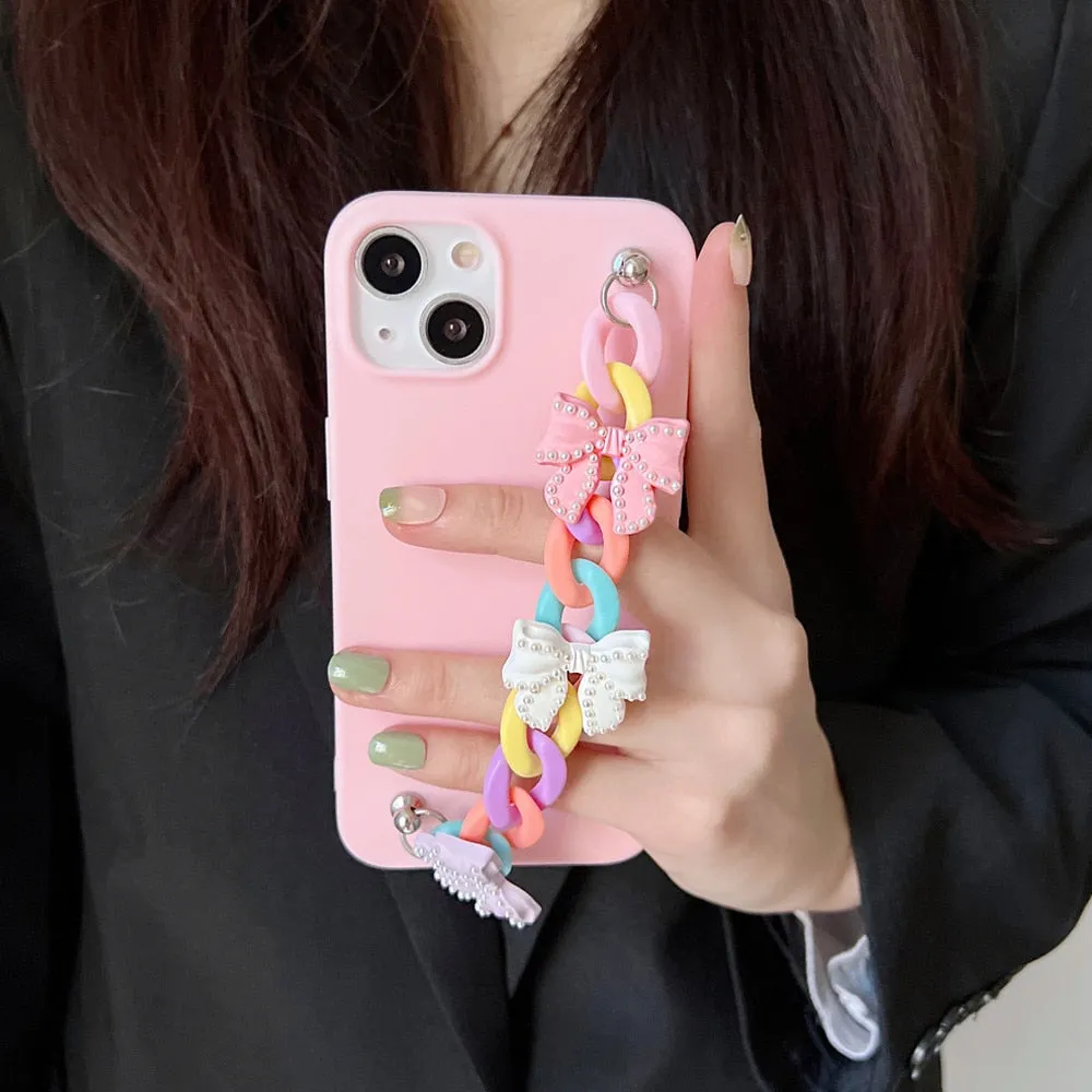 Anymob iPhone Pink Bracelet Phone Case Mini Colorful Chain Soft Silicon Cover
