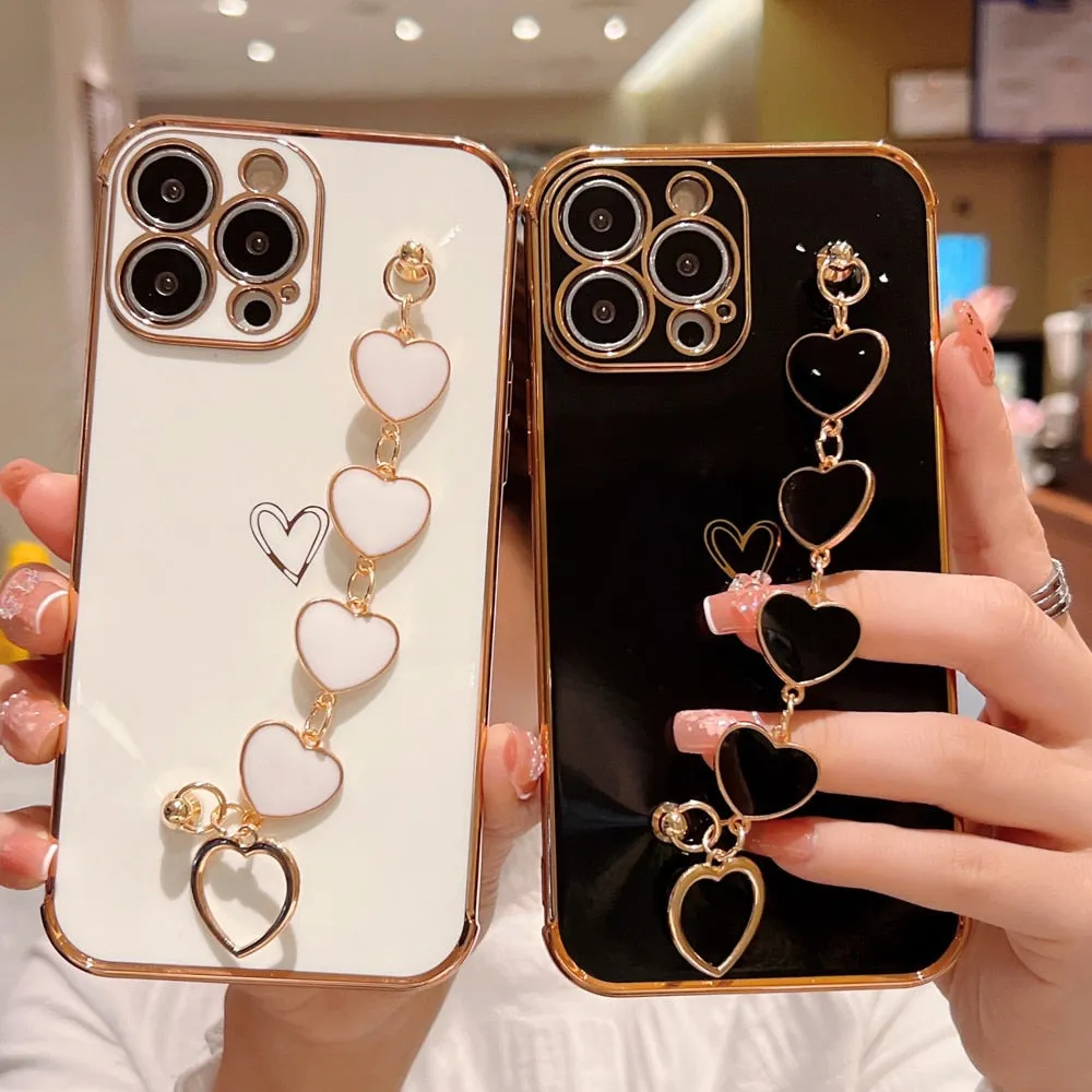Anymob iPhone Pink Electroplated Bracelet Love Heart Phone Case Soft Back Cover